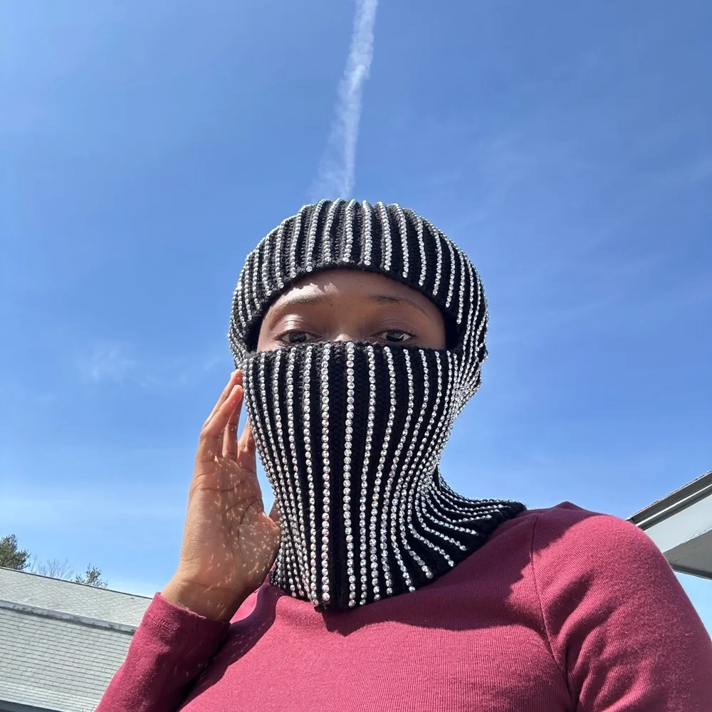 Beaded Fringe Balaclava - Black and White